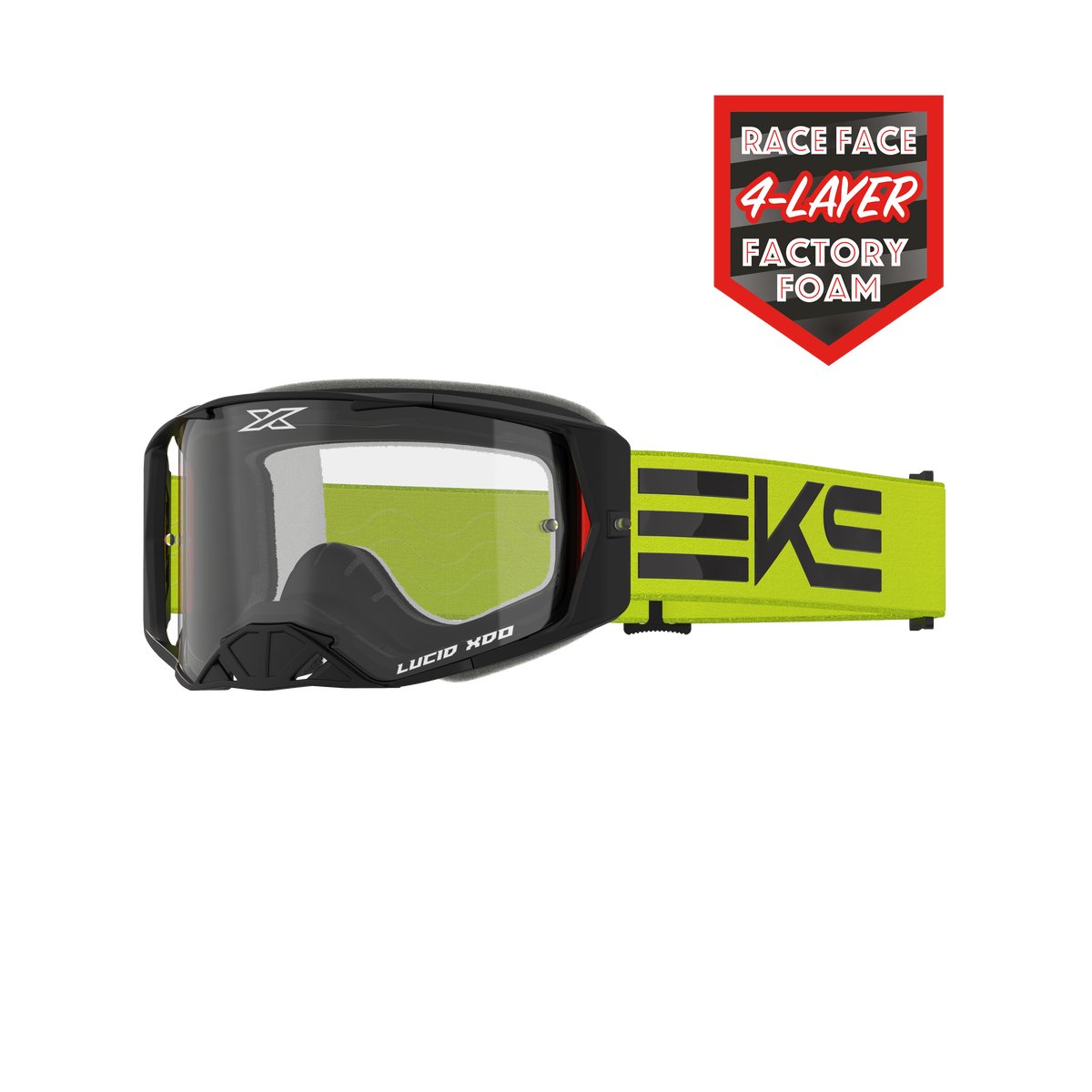 Lucid Race Face Goggle EKS Flag Flo Yellow Black - Clear Lens