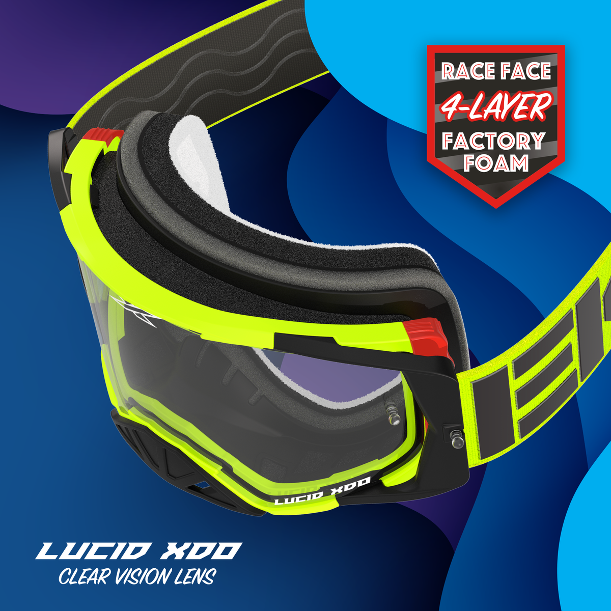 Lucid Race Face Goggle Caliber Flo Yellow - Clear Lens