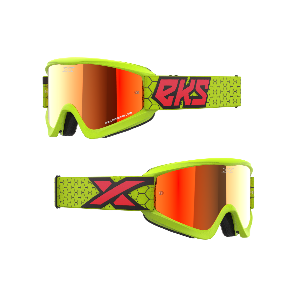 GOX Flat-Out Mirror Goggle Flo Yellow, Black, Fire Red - Red Mirror Lens