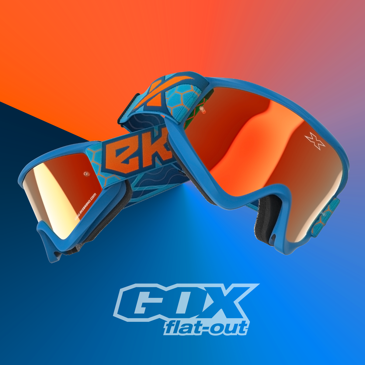 GOX Flat-Out Mirror Goggle Liquid Cyan, Flo Orange - Red Mirror Lens