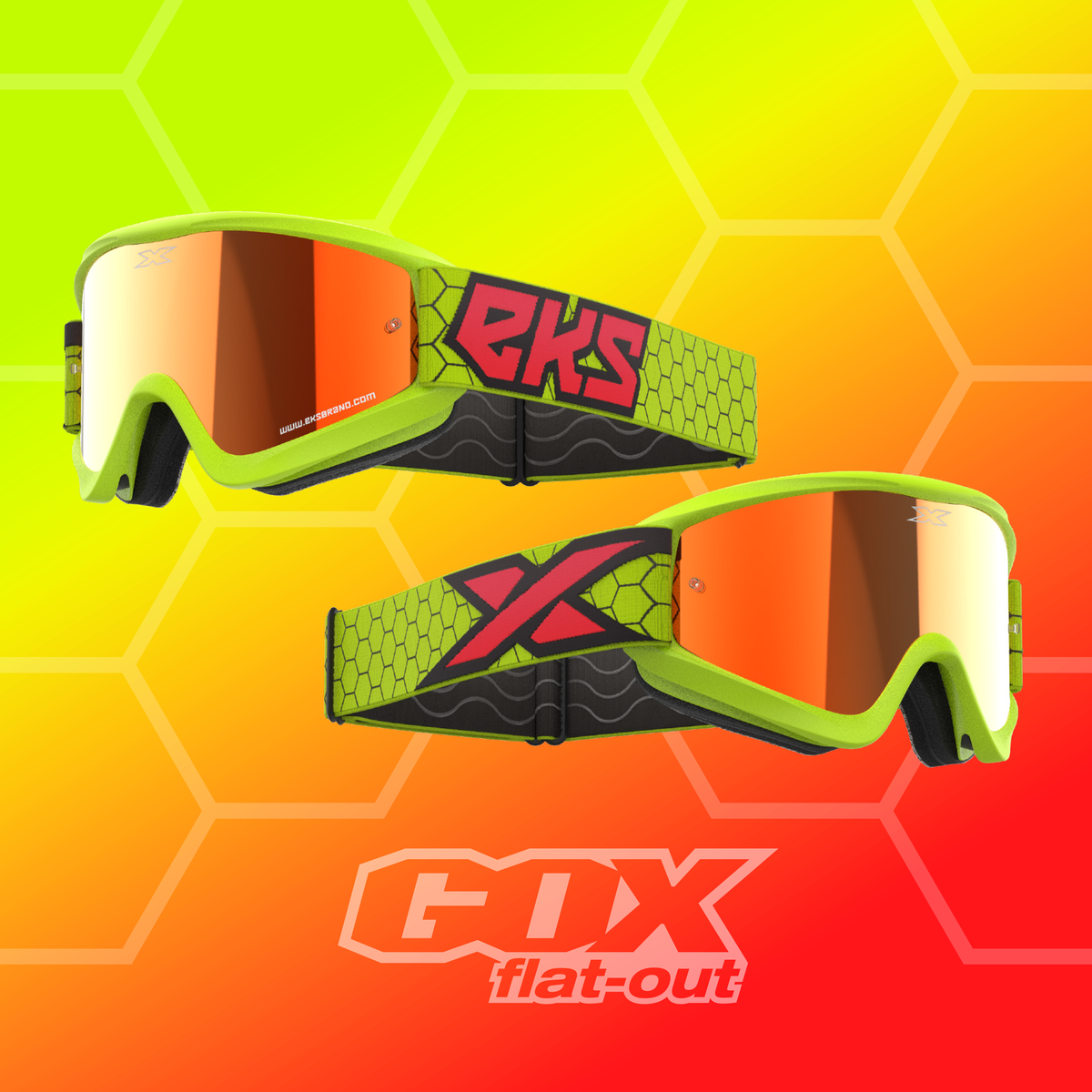 GOX Flat-Out Mirror Goggle Flo Yellow, Black, Fire Red - Red Mirror Lens