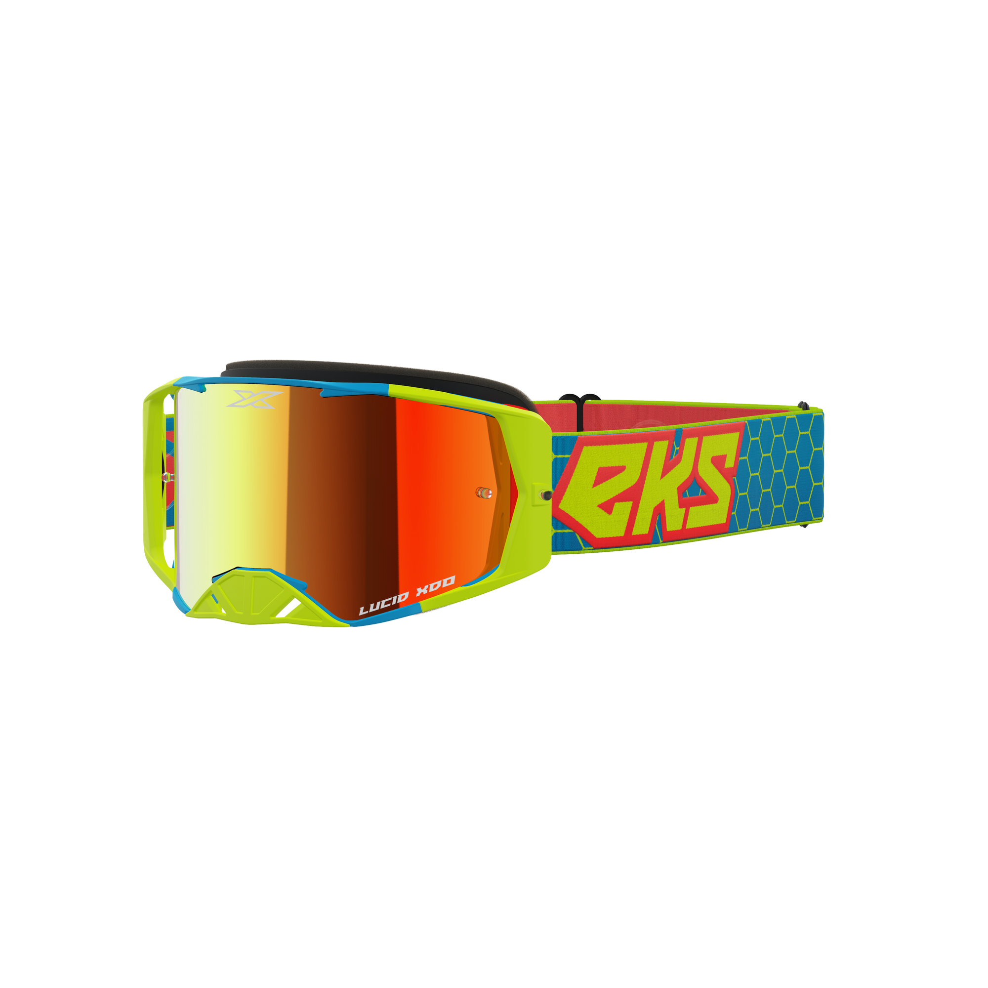 Lucid Goggle Flo Yellow, Cyan & Fire Red - Red Mirror