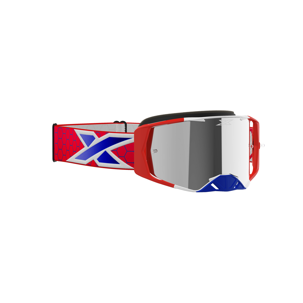 Lucid Goggle Red, White, &amp; Metallic Blue - Silver Mirror